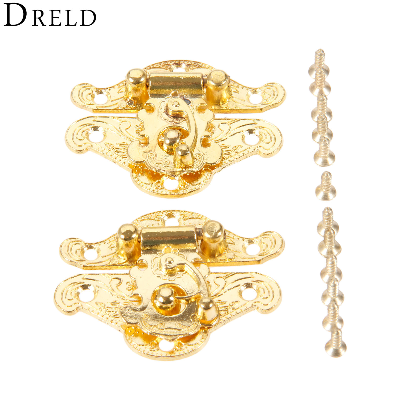 Furniture Hardware Antique - DRELD 2Pcs Antique Gold Box Latch