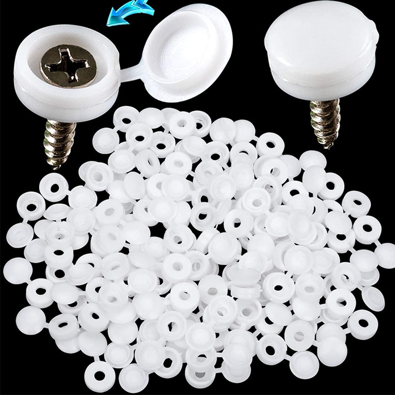 Furniture Hardware Replacement Parts - White Hinged Plastic Screw Cap Cover